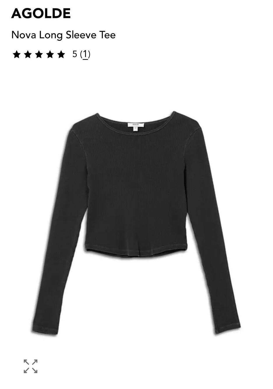 NWT Agolde Nova Ribbed Crop Long Sleeve Tee in Carbon - XL